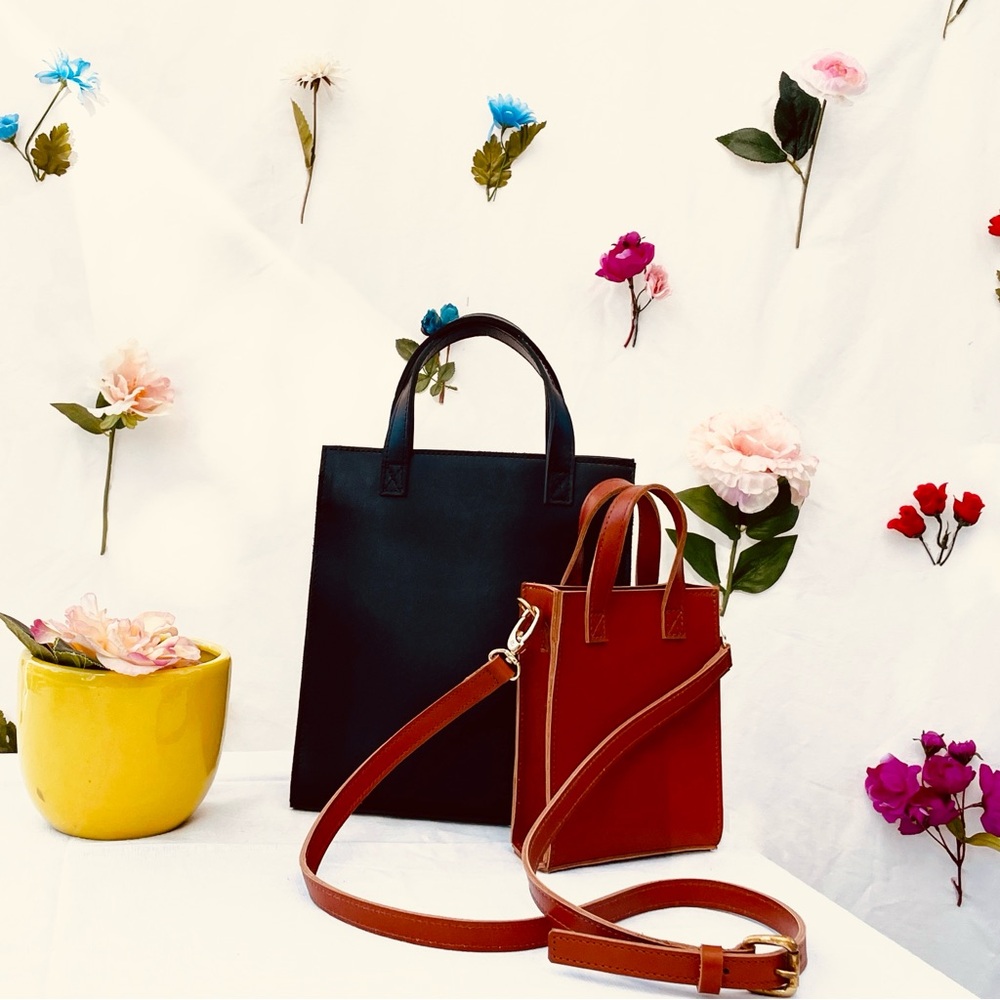 Citriin Black Leather Mini Convertible Crossbody Bag
